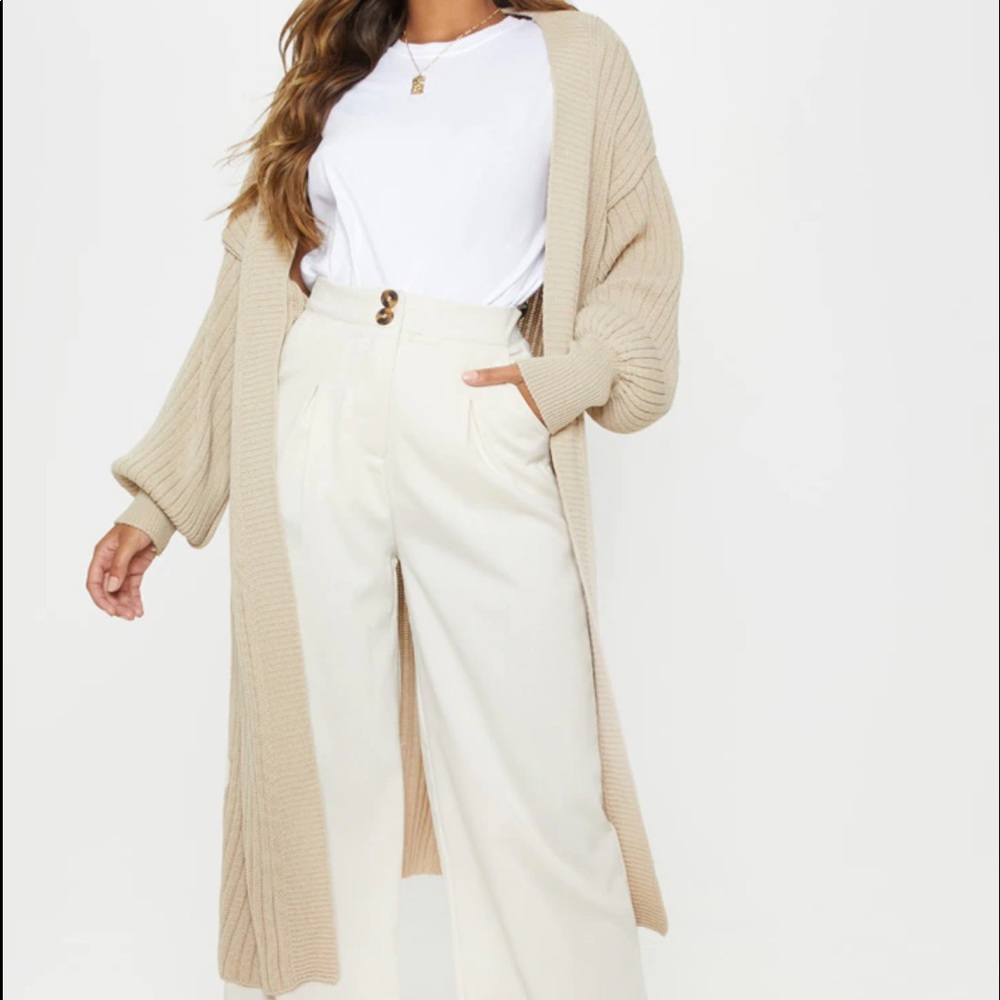 Pretty Little Thing Stone Ribbed Knitted Midi Cardigan